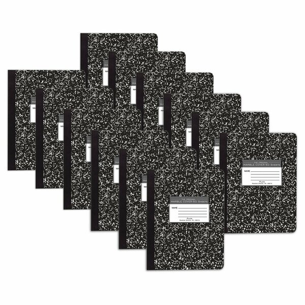 Roaring Spring Paper Products Composition Book, Unruled, 50 Sheets, 9.75in. x 7.5in. , Black Marble, 12PK 77260